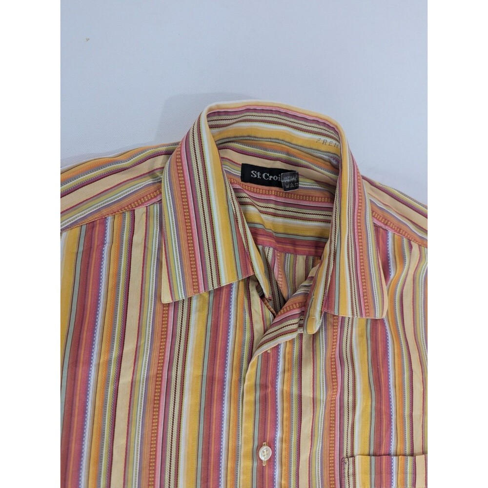 St Croix Mens Dress Shirt Size M Long Sleeve Multi-Colored Striped Made in Italy